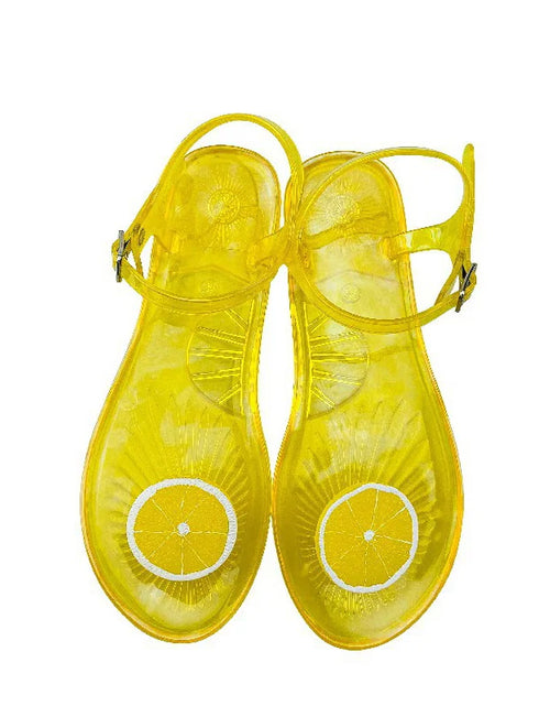 Load image into Gallery viewer, Women Fruit Jelly Sandals PVC Flat Flip-flop Sandal Ladies Summer Outdoor Fashion Non-slip Buckle Strap Beach Shoes Slides
