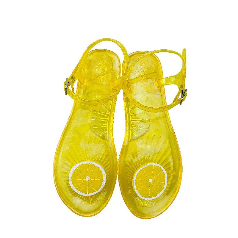 Women Fruit Jelly Sandals PVC Flat Flip-flop Sandal Ladies Summer Outdoor Fashion Non-slip Buckle Strap Beach Shoes Slides