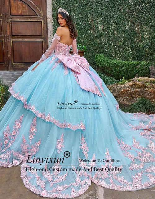 Load image into Gallery viewer, Enchanted Dreams: Luxury Blue Butterfly Princess Quinceañera Ball Gown
