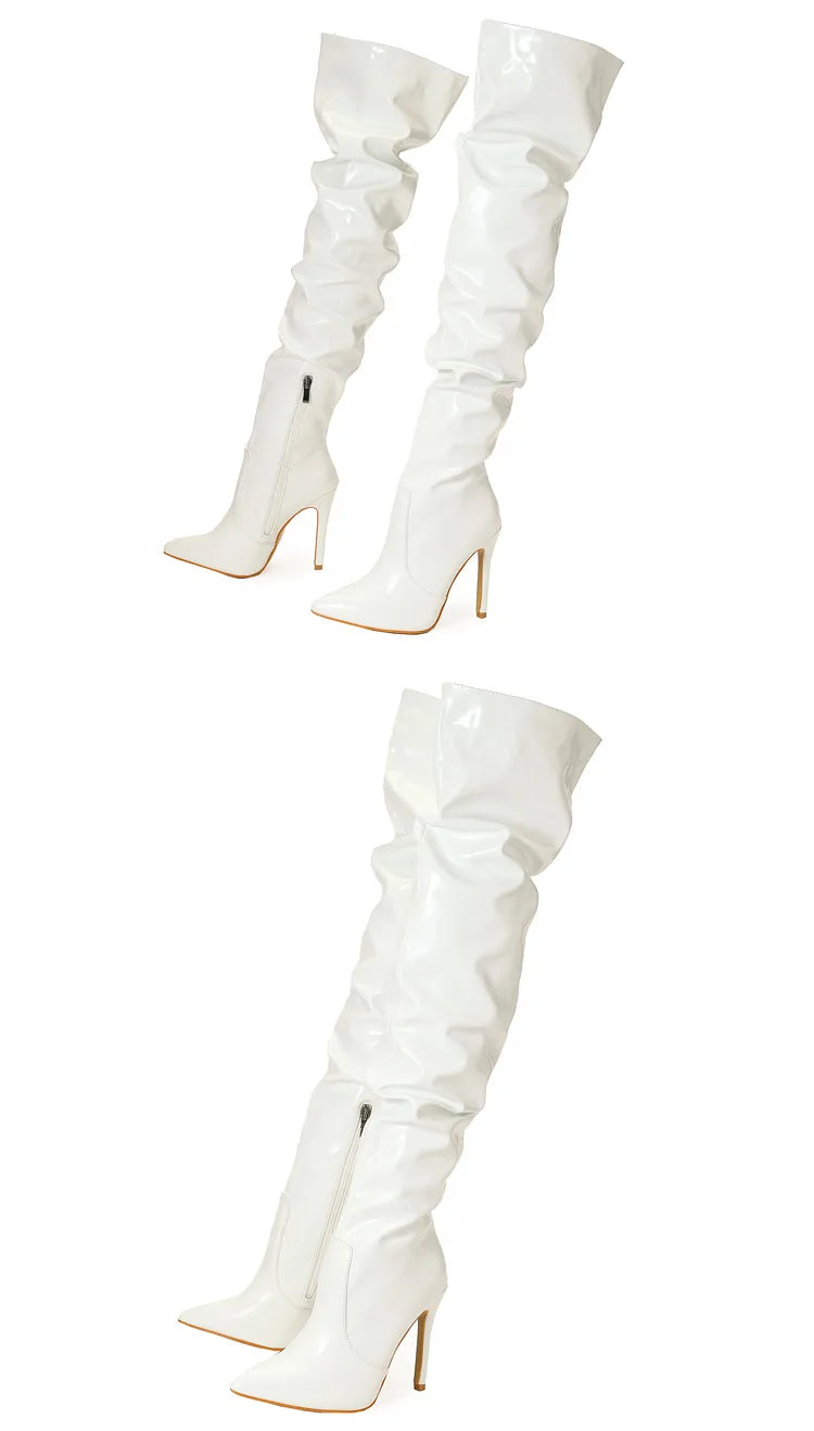 Command Attention: High-Heeled Patent Leather Thigh-High Boots