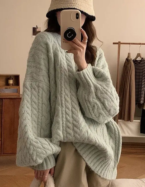 Load image into Gallery viewer, New soft glutinous knitted pullover top with lazy style Korean version loose women&#39;s sweater jacket
