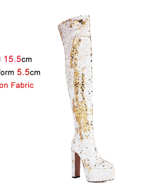 Load image into Gallery viewer, Showstopper: Sequin Over-the-Knee Platform Boots with High Heels
