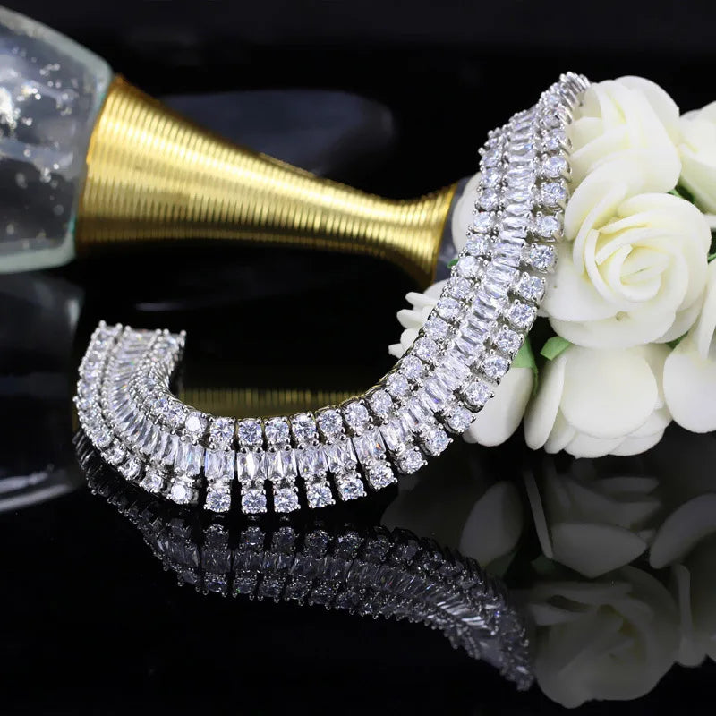 Sparkling Cubic Zirconia Geometric Link Chain Bracelet – Elegant Bridal & Party Jewelry for Women