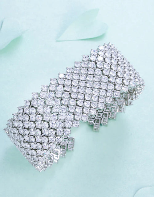 Load image into Gallery viewer, Luxury Cubic Zirconia Wide Bridal Bracelet – Elegance in Every Sparkle
