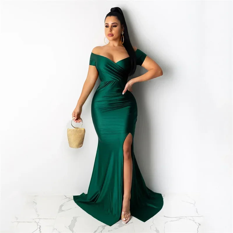 Timeless Elegance: Sexy Off-Shoulder V-Neck Mermaid Evening Dress for Women