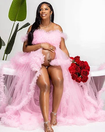 Puffy Ruffles Tulle Maternity Dress for Photoshoots & Baby Showers