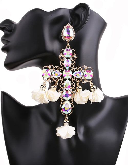 Load image into Gallery viewer, Statement Rhinestone Tassel Drop Earrings – Crystal Dangle Jewelry for Women
