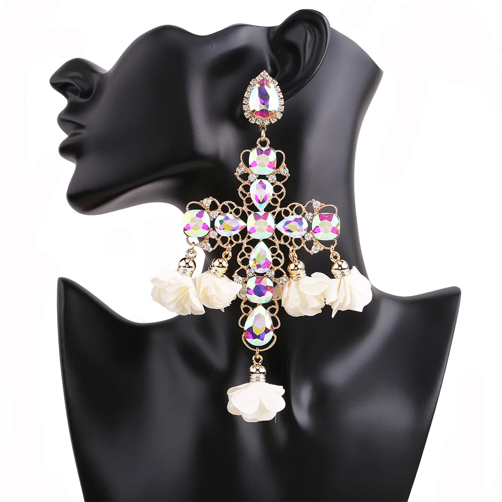 Statement Rhinestone Tassel Drop Earrings – Crystal Dangle Jewelry for Women