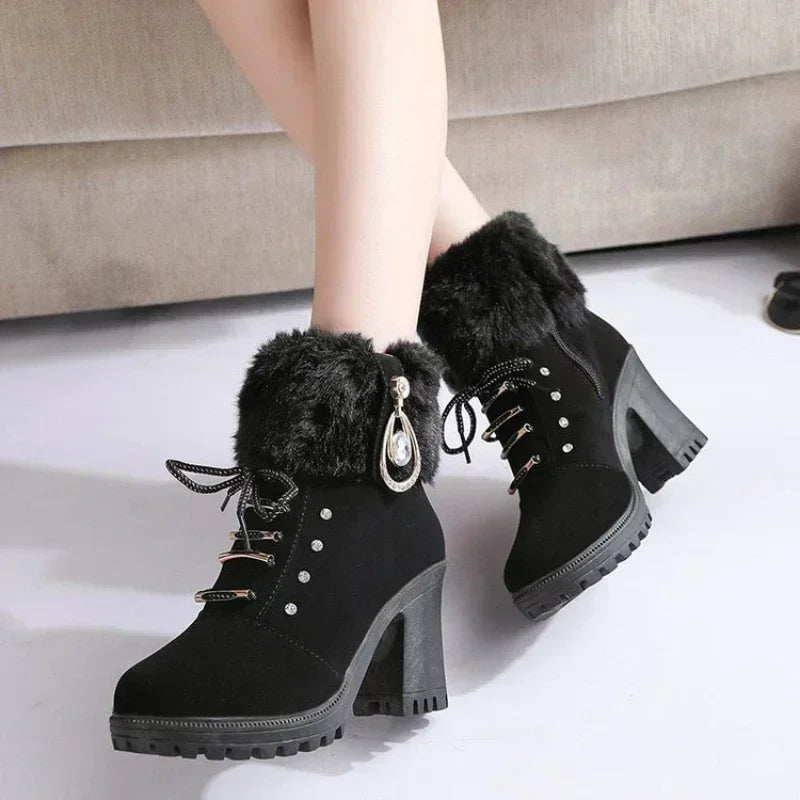 Elegant Suede High-Heel Platform Ankle Boots – Winter Must-Have