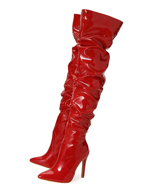 Load image into Gallery viewer, Command Attention: High-Heeled Patent Leather Thigh-High Boots
