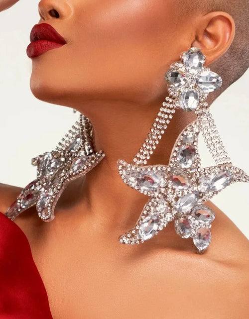 Load image into Gallery viewer, Luxury Oversized Starfish Rhinestone Earrings –  Bold Geometric Party Jewelry
