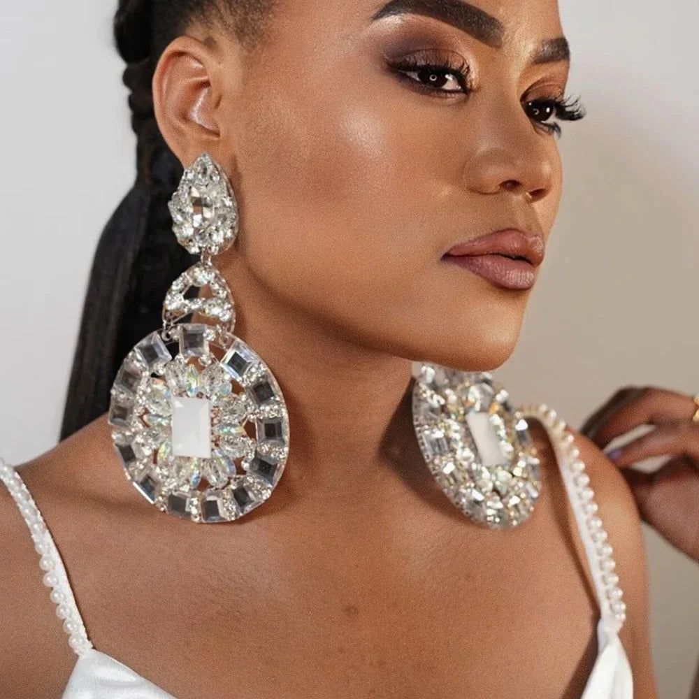 Luxury Oversized Round Dangle Earrings – Exaggerated Pendant Drag Queen & Bridal Jewelry for Women