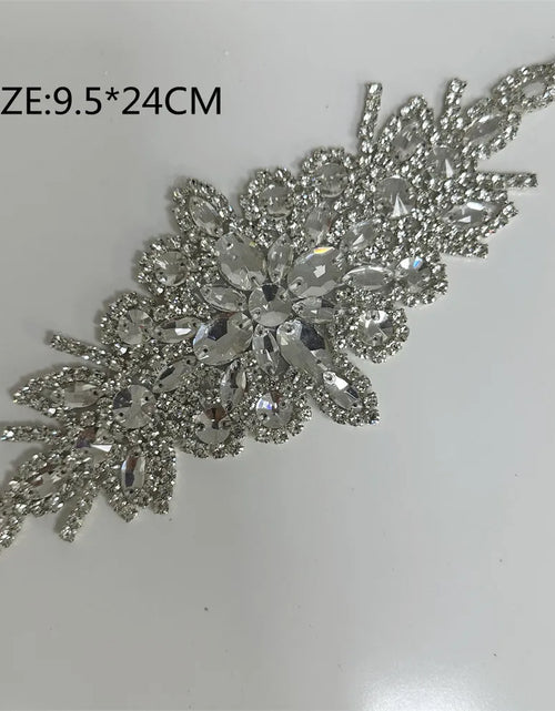 Load image into Gallery viewer, AB Silver Rhinestone Flower Applique – Elegant Iron-On/Sew-On Decoration for Wedding Dresses &amp; Clothes
