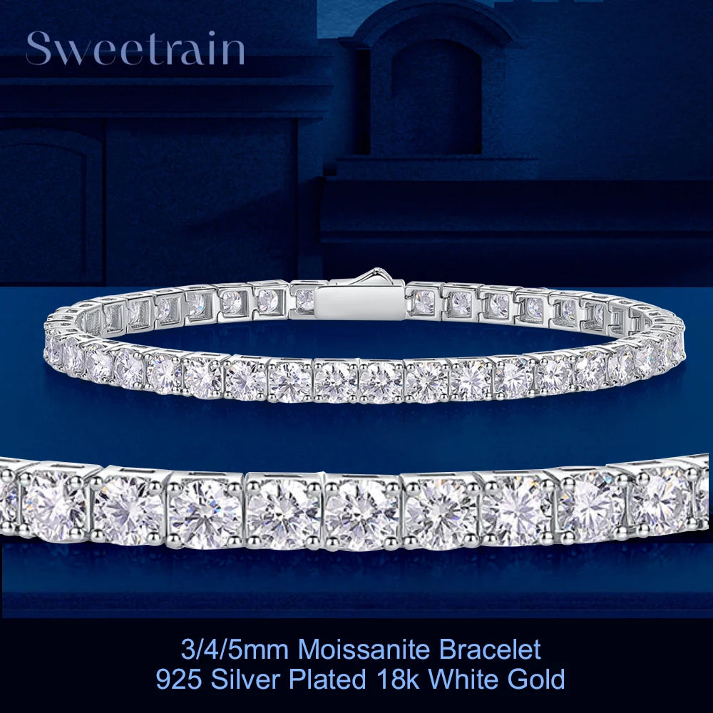 Dainty Full Moissanite Tennis Bracelet 18k Gold Plated 925 Sterling Silver D Color Lab Created Diamond Bracelet for Women Men