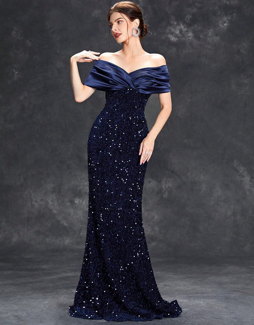 Load image into Gallery viewer, Elegant Velvet Sequin Fishtail Evening Gown – Perfect for Every Occasion
