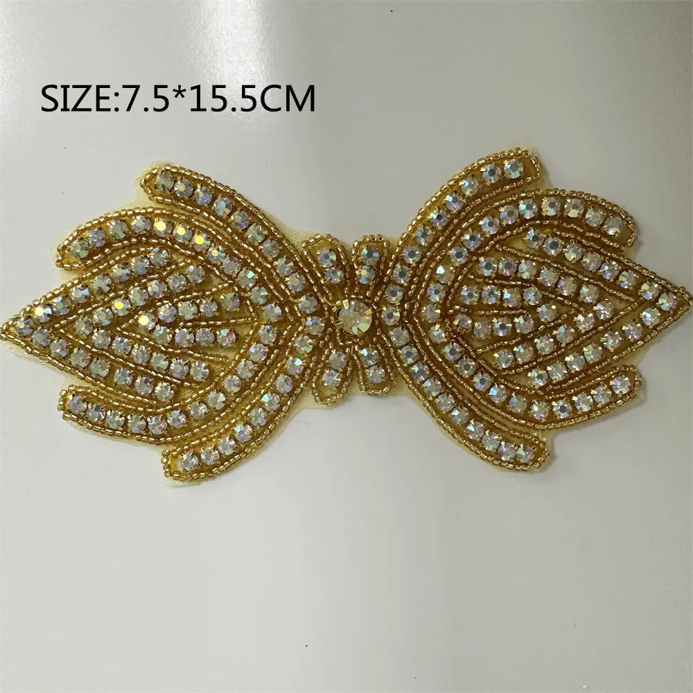 AB Silver Rhinestone Flower Applique – Elegant Iron-On/Sew-On Decoration for Wedding Dresses & Clothes