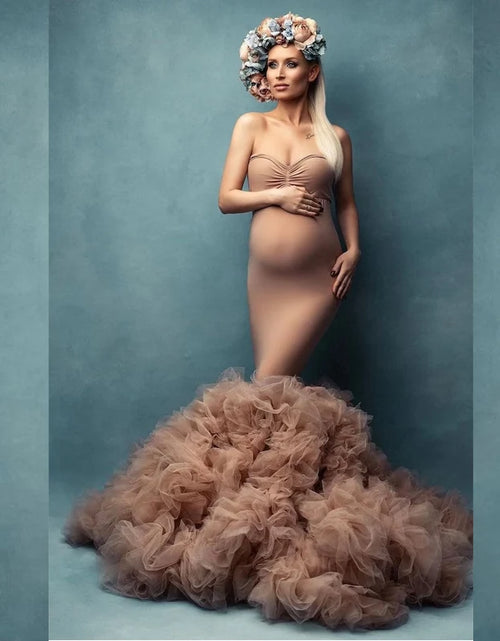 Load image into Gallery viewer, New Maternity Ruffles bottom Dress for photoshoot  Long Maternity Ruffle dresses
