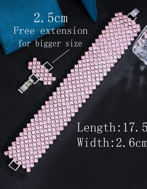 Load image into Gallery viewer, Shining Pink Cubic Zirconia Silver Color Large Wide Link Chain Bracelet – Luxury Bridal &amp; Party Jewelry
