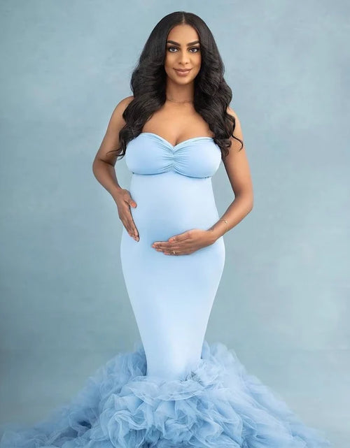 Load image into Gallery viewer, New Maternity Ruffles bottom Dress for photoshoot  Long Maternity Ruffle dresses
