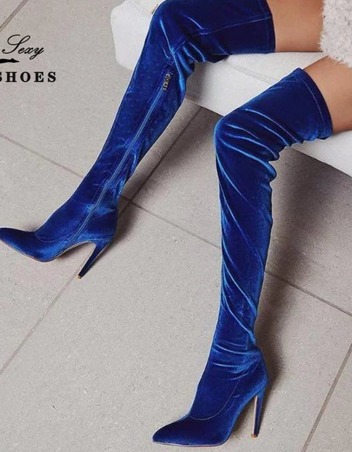 Load image into Gallery viewer, Velvet Elegance: Over-the-Knee Heeled Boots for Sophisticated Glamour
