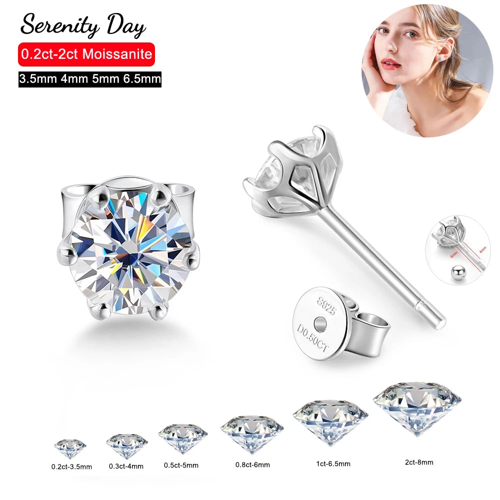 Serenity D Color Moissanite Stud Earrings – S925 Sterling Silver with 18K Plated Sparkling Fine Jewelry for Women