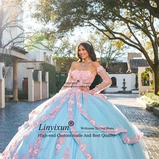 Enchanted Dreams: Luxury Blue Butterfly Princess Quinceañera Ball Gown