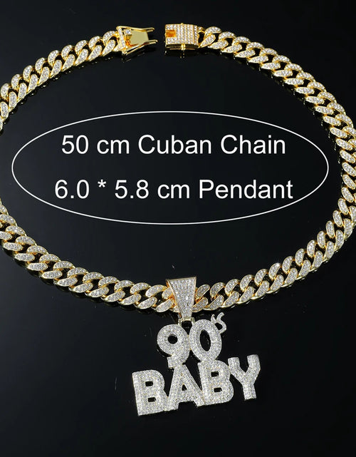 Load image into Gallery viewer, 90’s Baby Bling: Rhinestone Letter Pendant with Miami Link Chain
