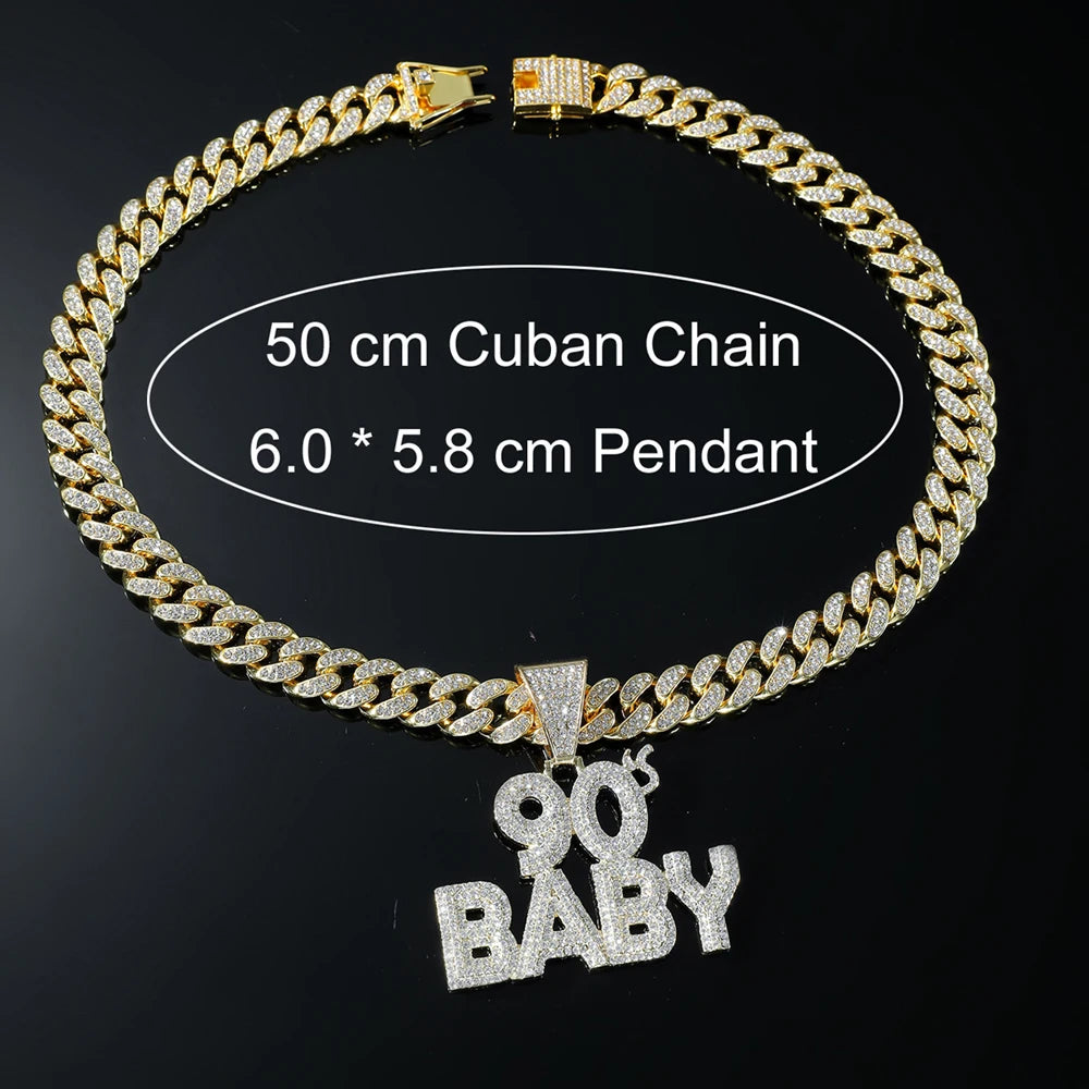 90’s Baby Bling: Rhinestone Letter Pendant with Miami Link Chain