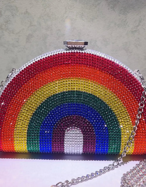 Load image into Gallery viewer, Rainbow Crystal Half-Moon Clutch – Luxury Rhinestone Evening Bag for Weddings &amp; Parties
