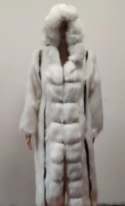 Elegant Women’s X-Long Faux Fur Coat – Hooded Loose Fit Winter Fashion Coat for Large Sizes