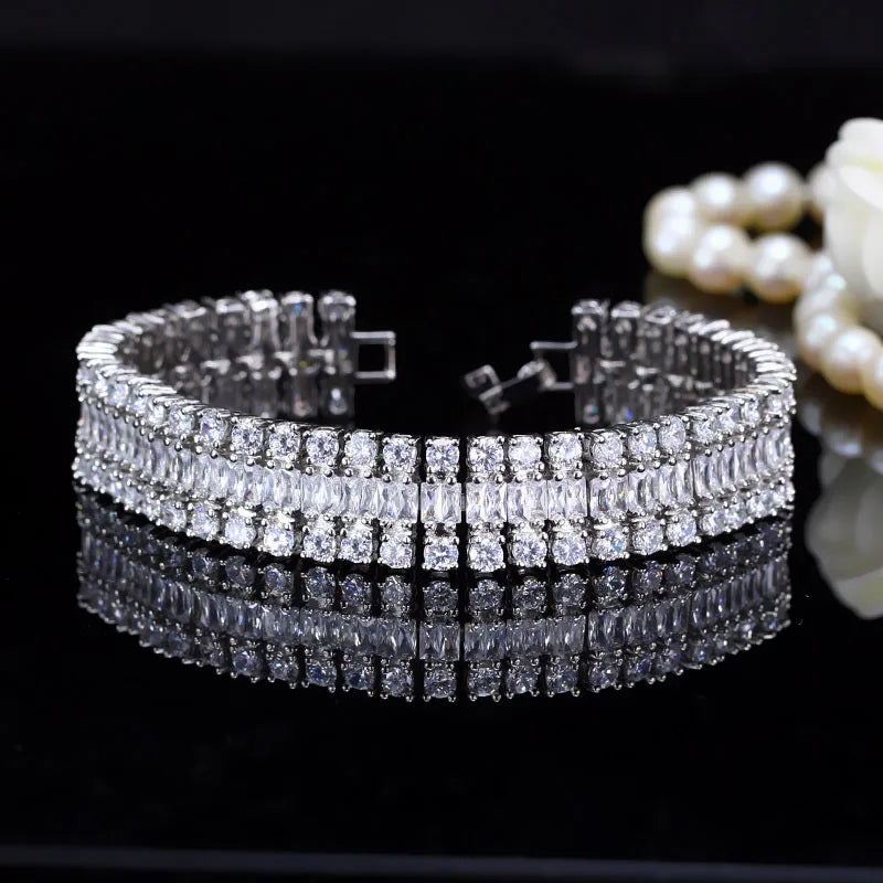 Sparkling Cubic Zirconia Geometric Link Chain Bracelet – Elegant Bridal & Party Jewelry for Women