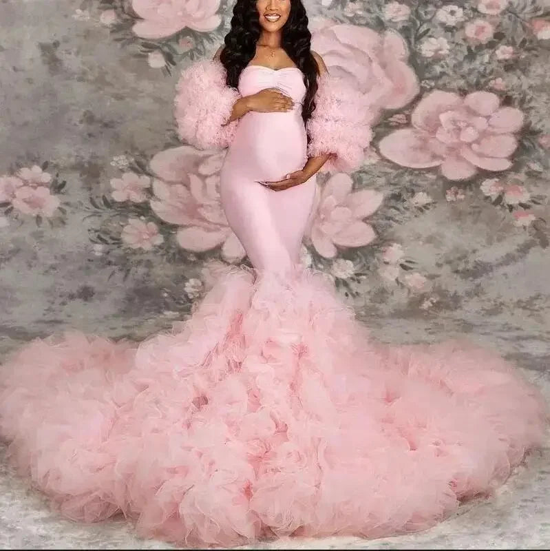 Glamorous Maternity Tulle Maxi Gown – Perfect for Photoshoots and Baby Showers