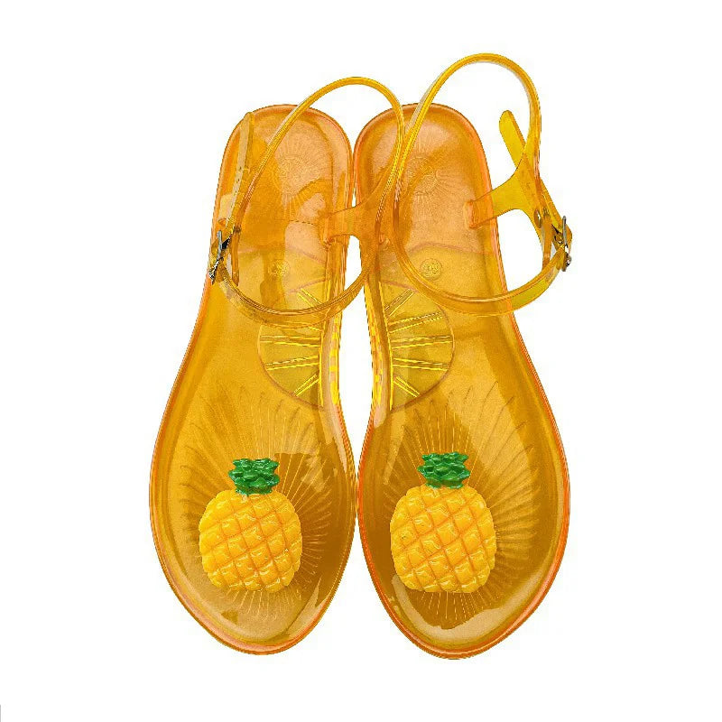 Women Fruit Jelly Sandals PVC Flat Flip-flop Sandal Ladies Summer Outdoor Fashion Non-slip Buckle Strap Beach Shoes Slides