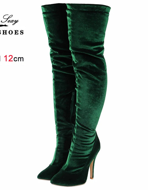 Load image into Gallery viewer, Velvet Elegance: Over-the-Knee Heeled Boots for Sophisticated Glamour
