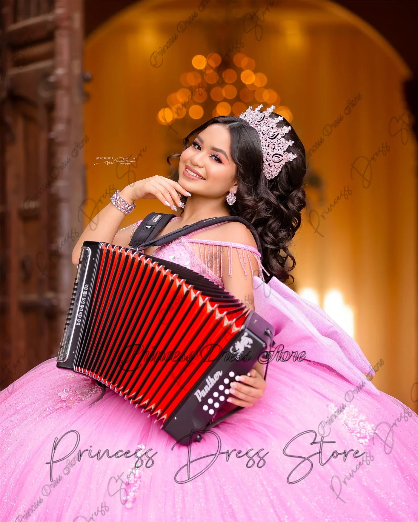 Mexican Elegance: Lace Applique Quinceañera Ball Gown with Beaded Sleeves and Corset