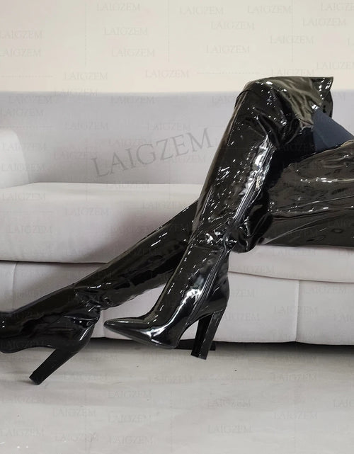 Load image into Gallery viewer, Dazzle in Style: Shiny Thigh-High Boots with Chunky Heels
