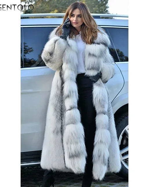 Load image into Gallery viewer, Elegant Women’s X-Long Faux Fur Coat – Hooded Loose Fit Winter Fashion Coat for Large Sizes
