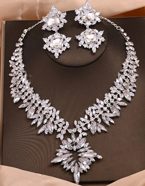 Load image into Gallery viewer, Stonefans 2-Piece Wedding Crystal Jewelry Set – Exaggerated Statement Necklace &amp; Earrings for Bridesmaids
