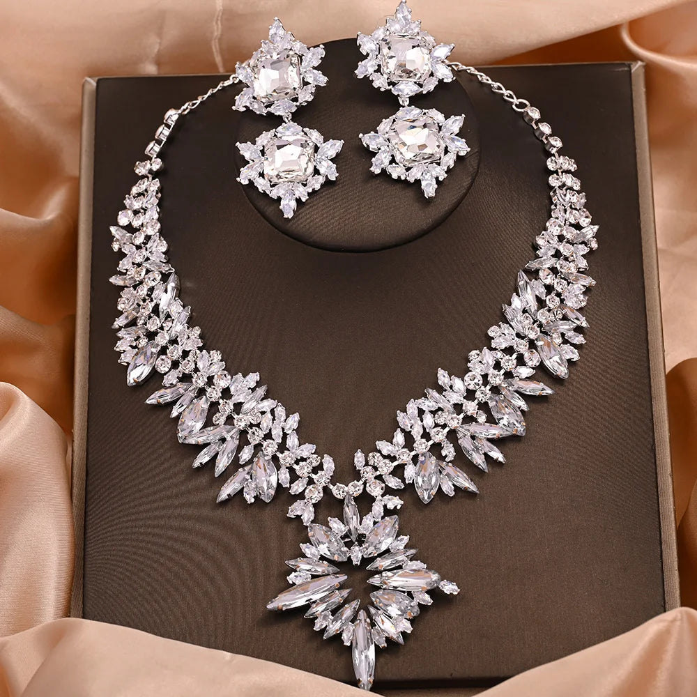 Stonefans 2-Piece Wedding Crystal Jewelry Set – Exaggerated Statement Necklace & Earrings for Bridesmaids