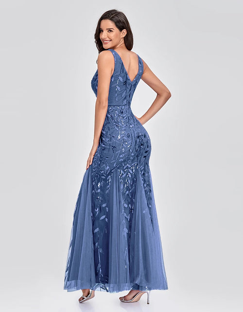 Load image into Gallery viewer, Glamorous Sleeveless V-Neck Tulle Sequin Mermaid Cocktail Dress for Unforgettable Nights
