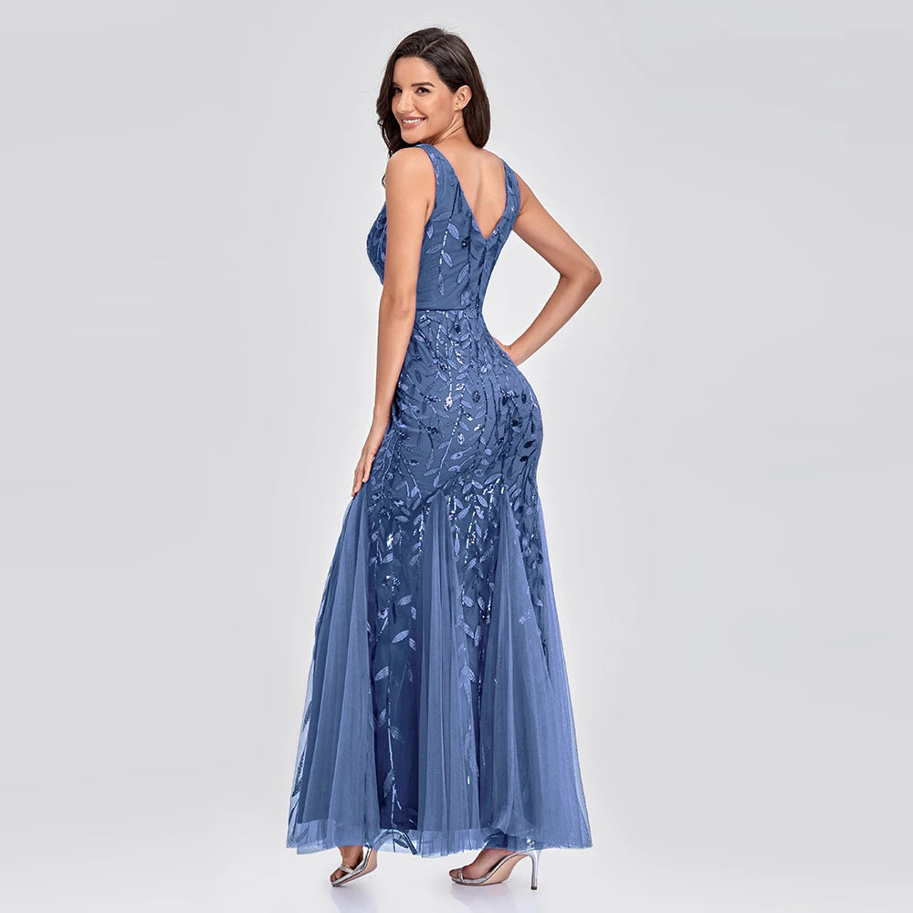 Glamorous Sleeveless V-Neck Tulle Sequin Mermaid Cocktail Dress for Unforgettable Nights