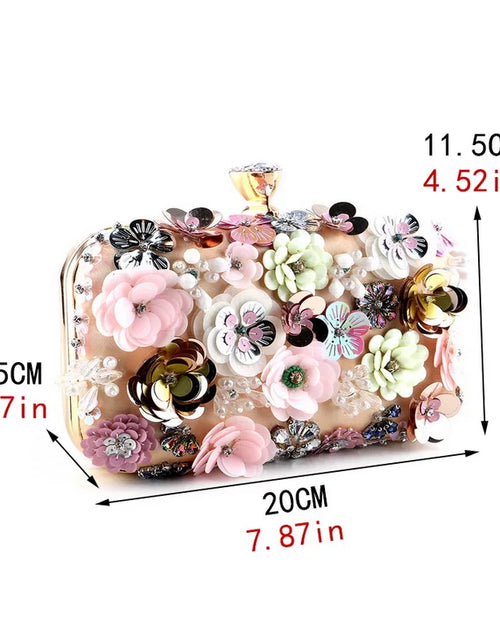 Load image into Gallery viewer, Luxury Floral Diamond Embroidered Clutch – Elegant Evening Handbag with Chain Strap
