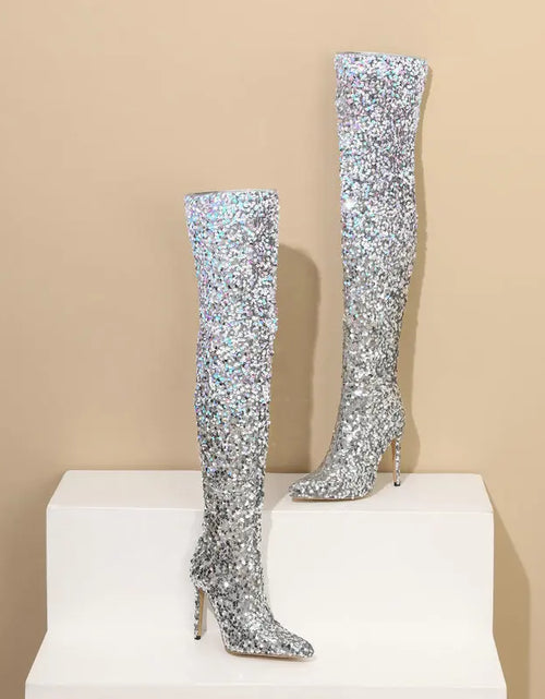 Load image into Gallery viewer, Shimmer &amp; Stride: Gradient Sequin Over-the-Knee Boots with 11CM Heels
