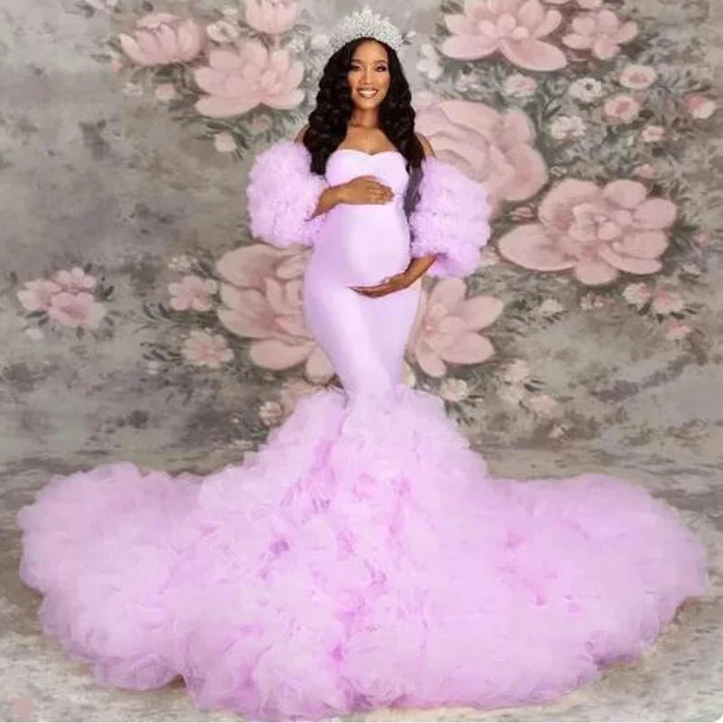 Chic Mermaid Maternity Robe – Off-Shoulder Sweetheart Photo Shoot Gown