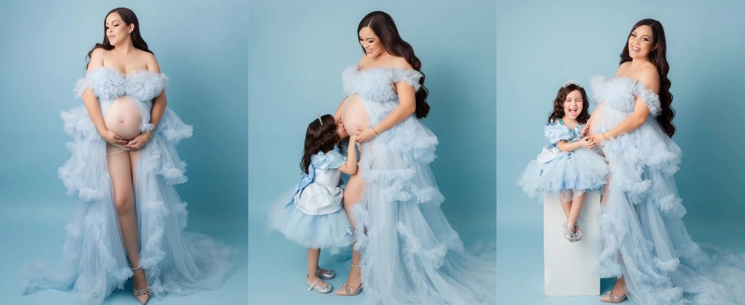 Puffy Ruffles Tulle Maternity Dress for Photoshoots & Baby Showers