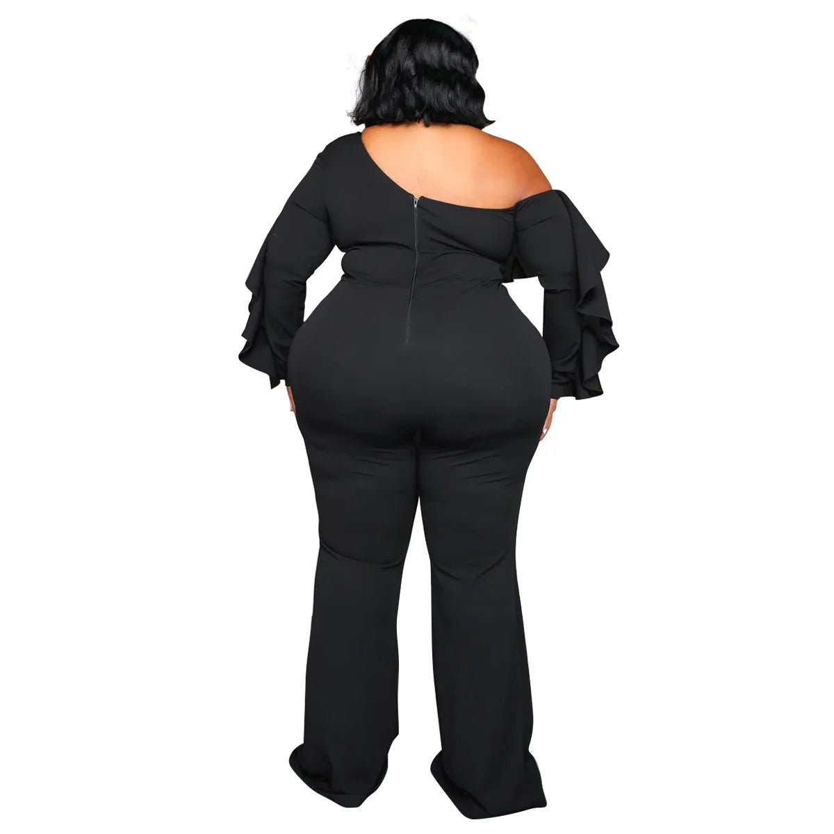 Plus-Size Wide-Leg Jumpsuit – Black Urban Leisure Summer Bodysuit for Women