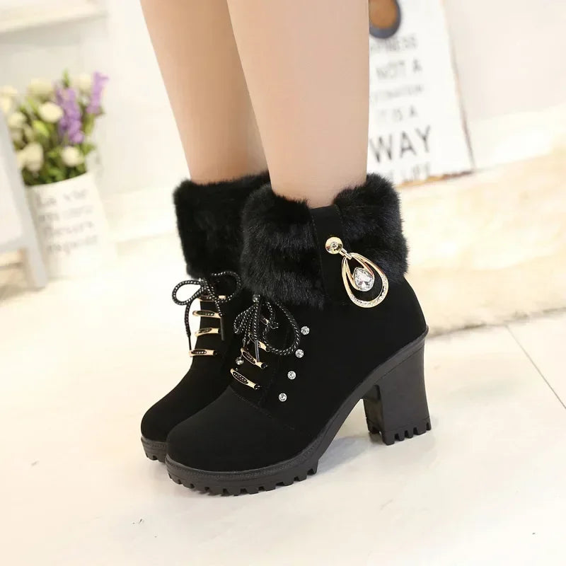 Elegant Suede High-Heel Platform Ankle Boots – Winter Must-Have