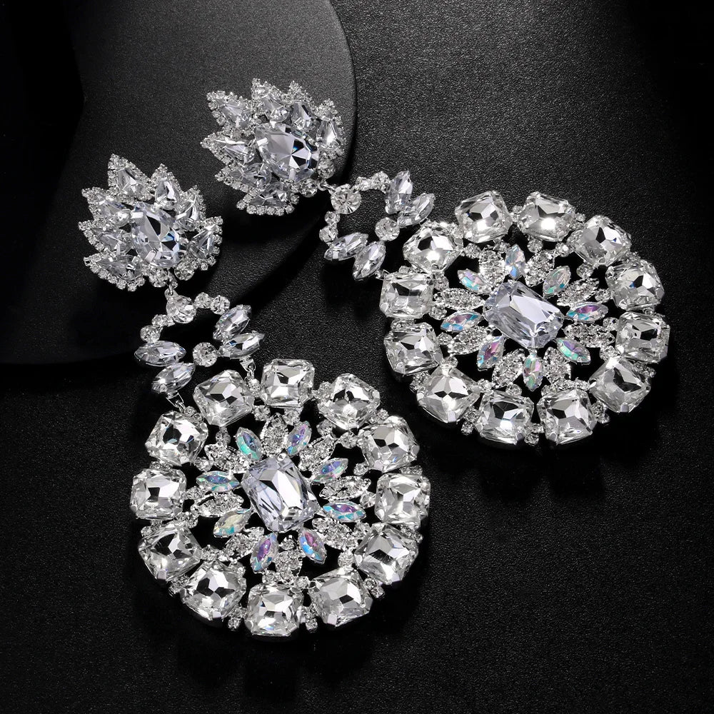 Luxury Oversized Round Dangle Earrings – Exaggerated Pendant Drag Queen & Bridal Jewelry for Women