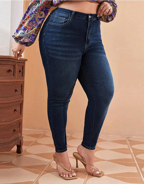 Load image into Gallery viewer, Plus-Size High-Waist Stretch Mom Jeans – Skinny Washed Denim for Women with 100kg+ Fit
