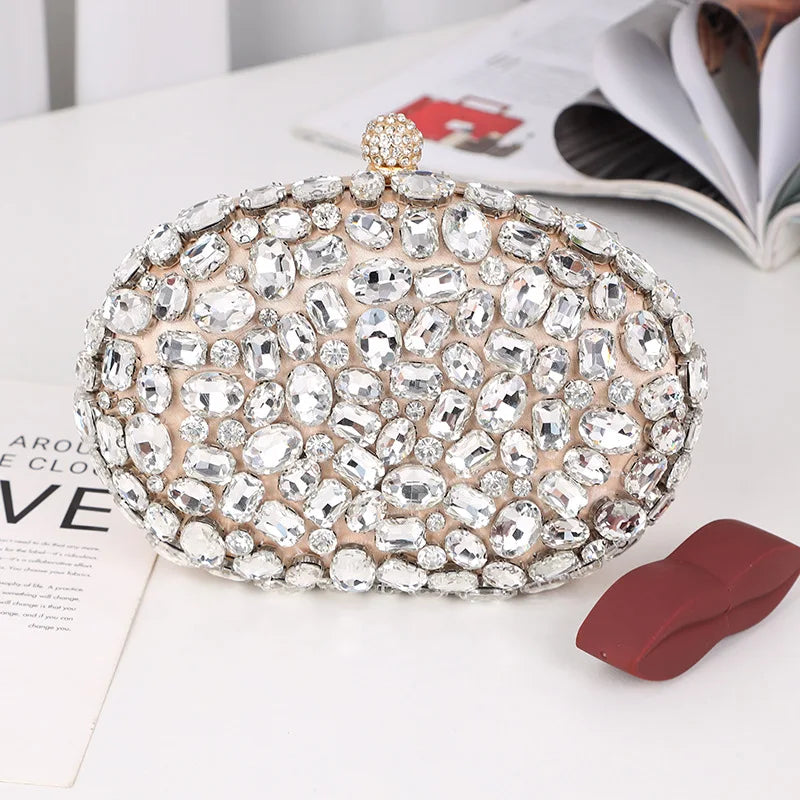 Golden Crystal Diamond Evening Clutch – Luxury Bridal & Party Purse for Weddings and Birthday